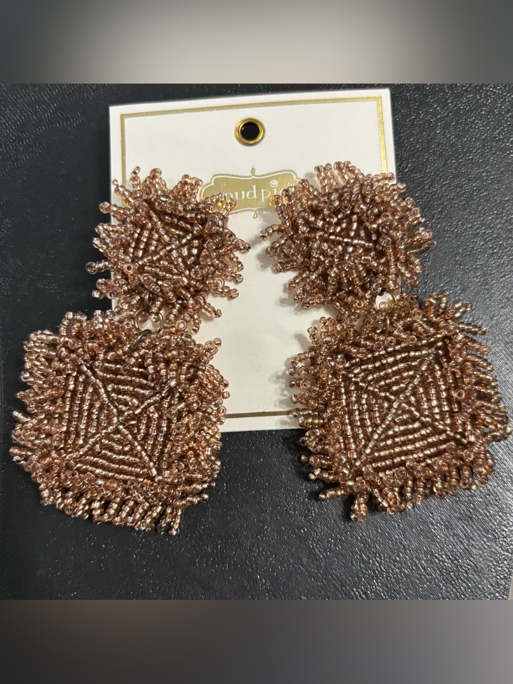 Mud Pie Metallic Rose Gold Beaded Drop Earrings